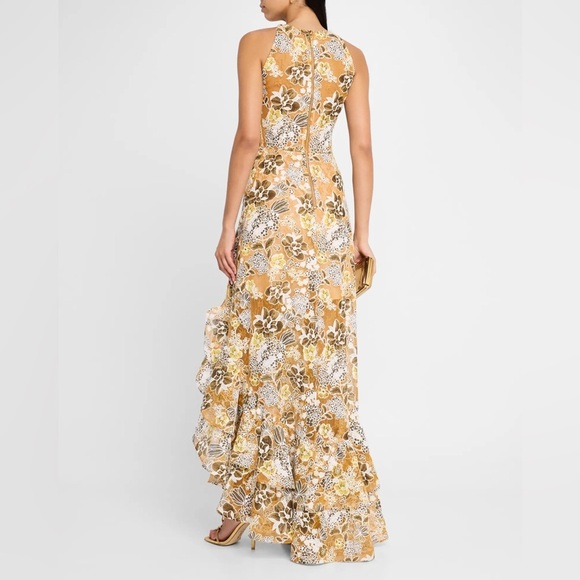 NWT Bronx And Banco Sicilia Floral Multi Lace Ruffle High-Low Gown Dress Sz XS - Picture 10 of 14